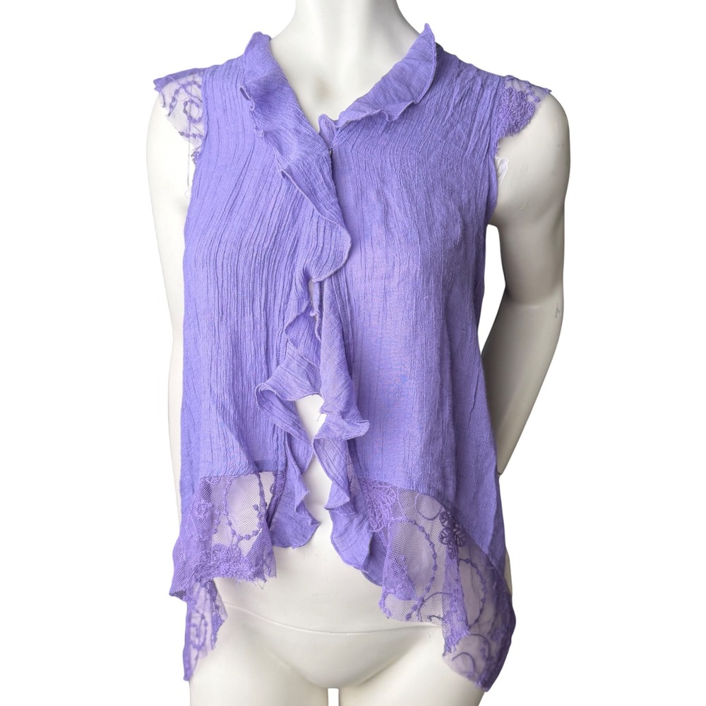 Panitti Purple Ruffle Lace Trim Top Y2K Fairycore Whimsigoth Cottagecore Boho S
